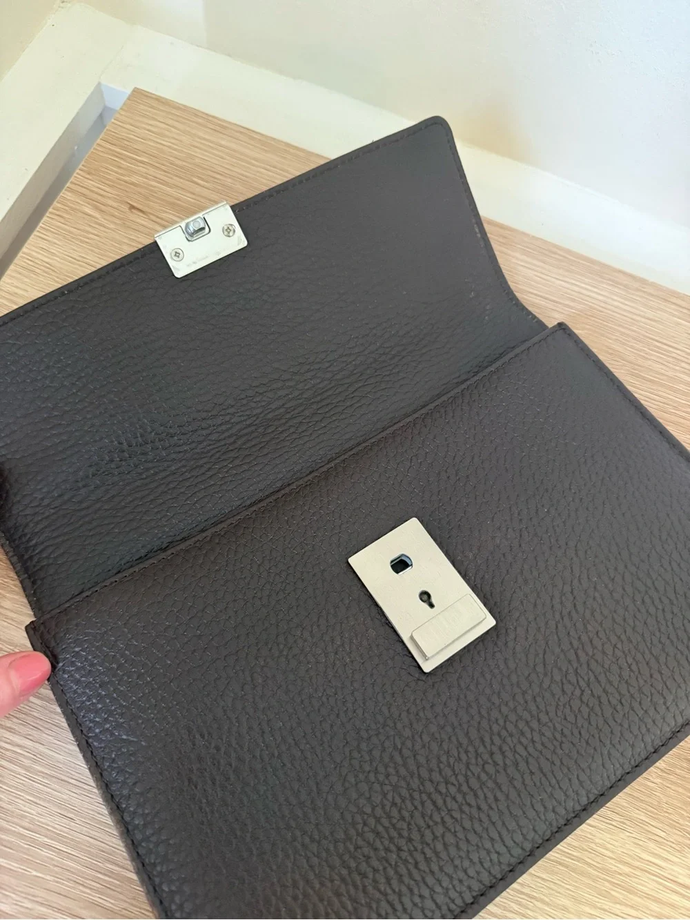 Vintage Burberry Dark Brown Pebbled Leather Wristlet/Clutch with Lock & Key